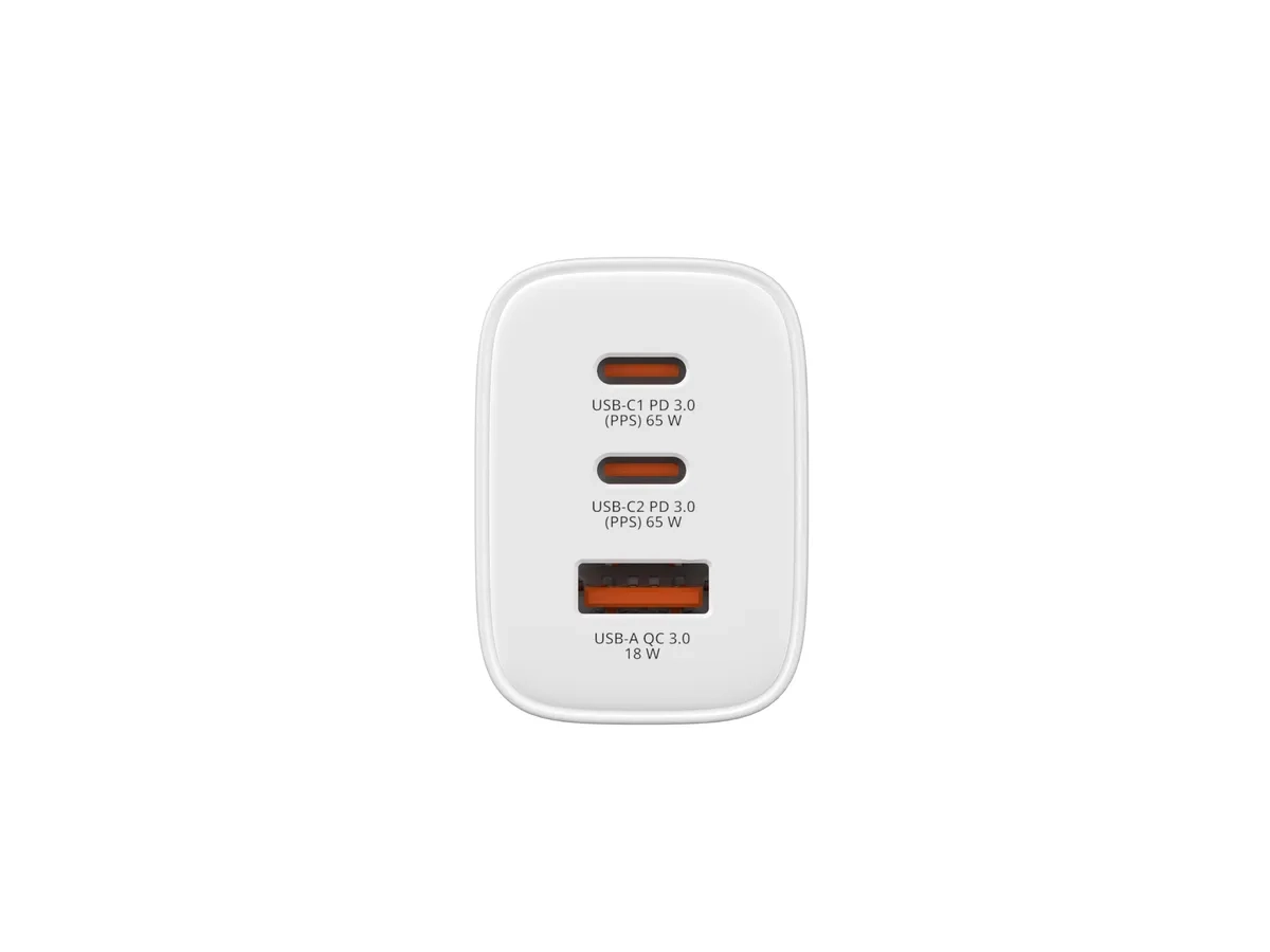(65W) Essentials Dual USB C / USB A GaN Ladegerät Netzteil (32353) - Weiss