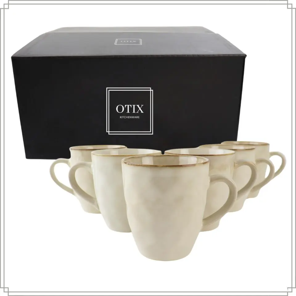 OTIX Theemokken Koffiekopjes met oor set van 6 Beige Keramiek MAPLE