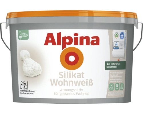 Alpina Silicaat Living White Muurverf, Wit, 2,5 l