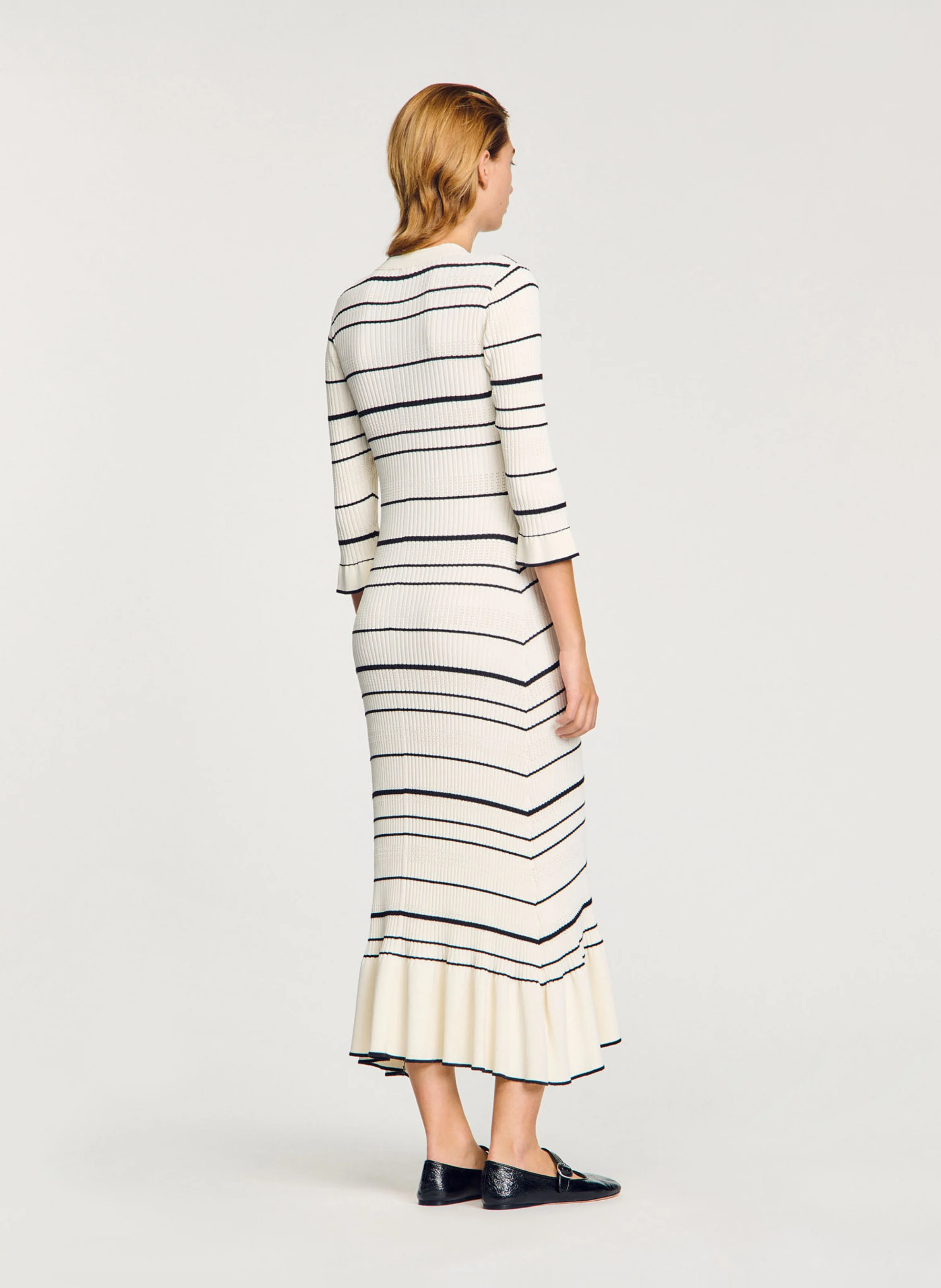 Robe longue en maille rayée | Blanc