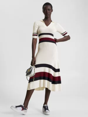 Vestido midi com listras globais
