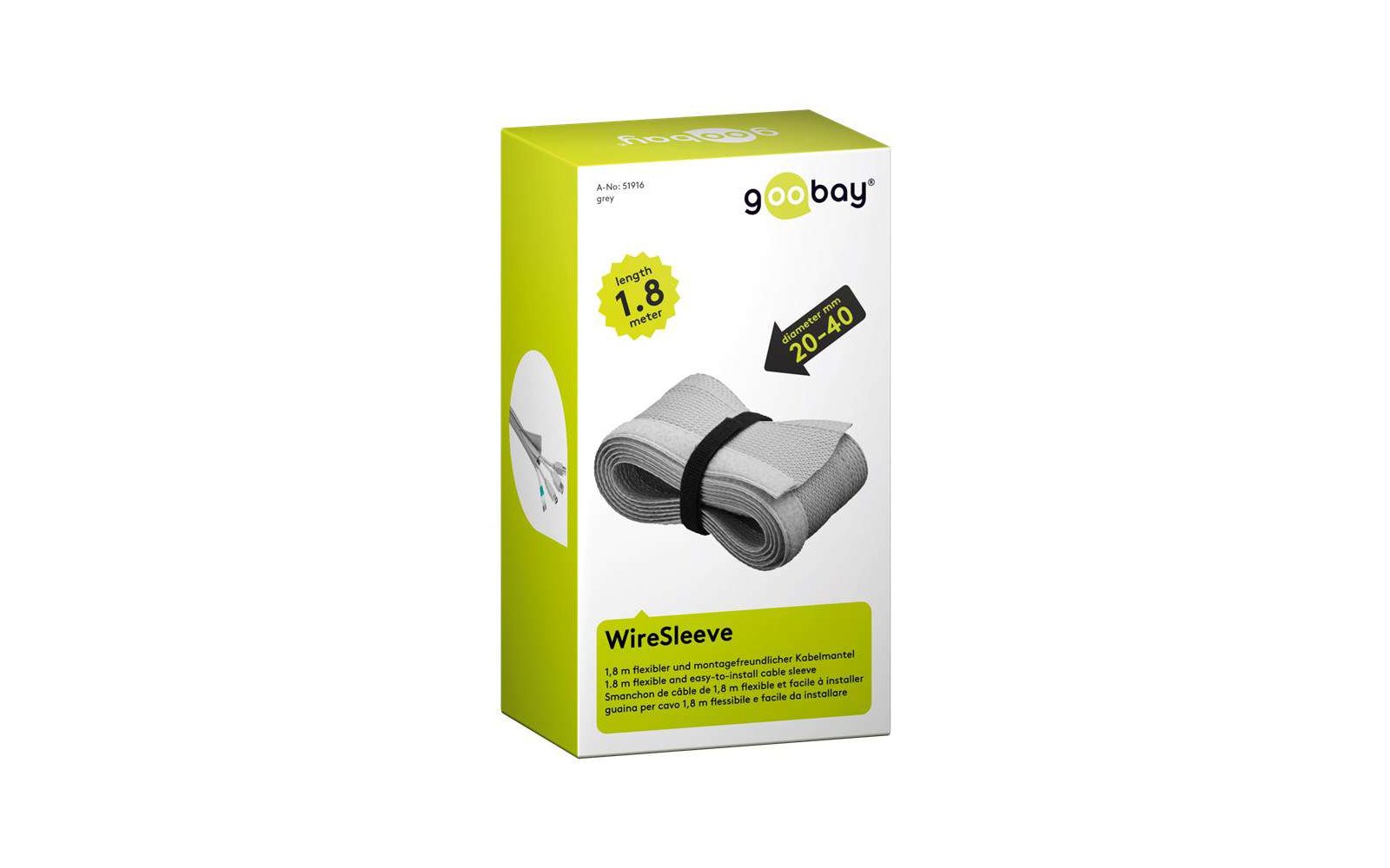 Goobay CM WireSleeve Kabelmantel 1,8 m weiß