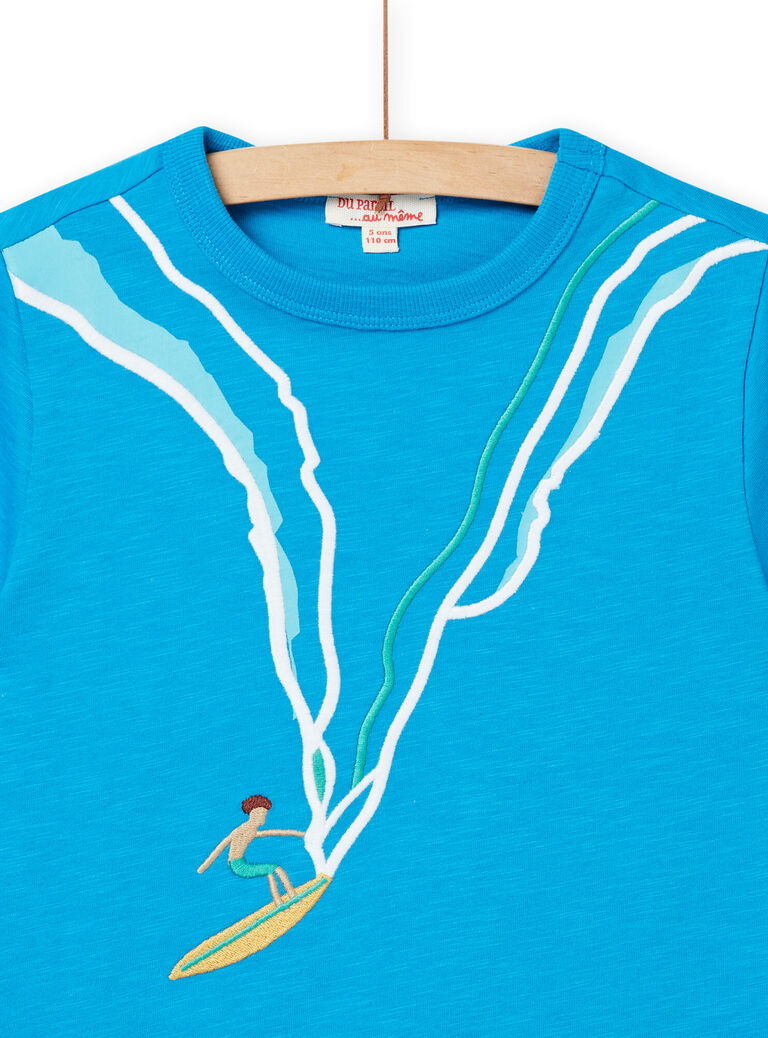 T-shirt manches courtes bleu à motif surfeur enfant garçon