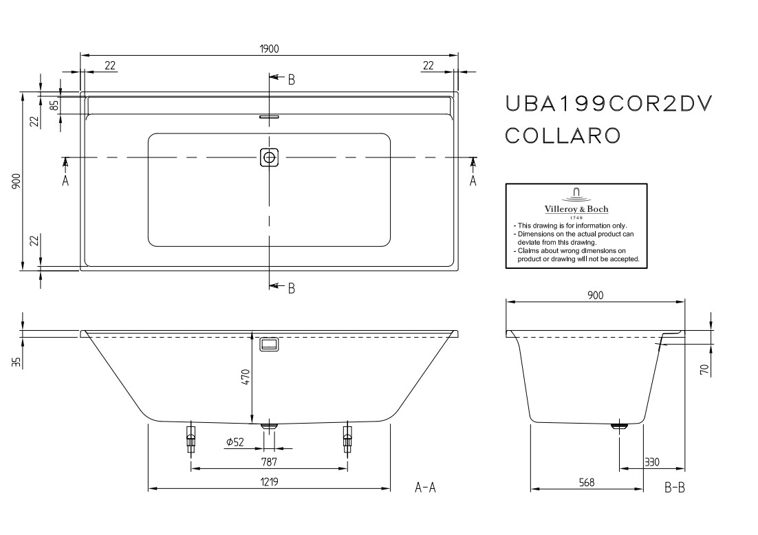 Villeroy & Boch Collaro inbouw ligbad 190x90cm wit