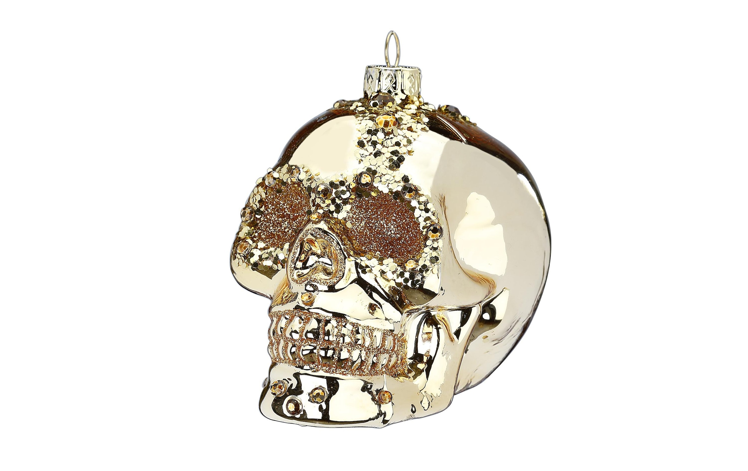 Weihnachtsbaumkugel »Totenkopf 9 cm, 2 Stück, Gold«