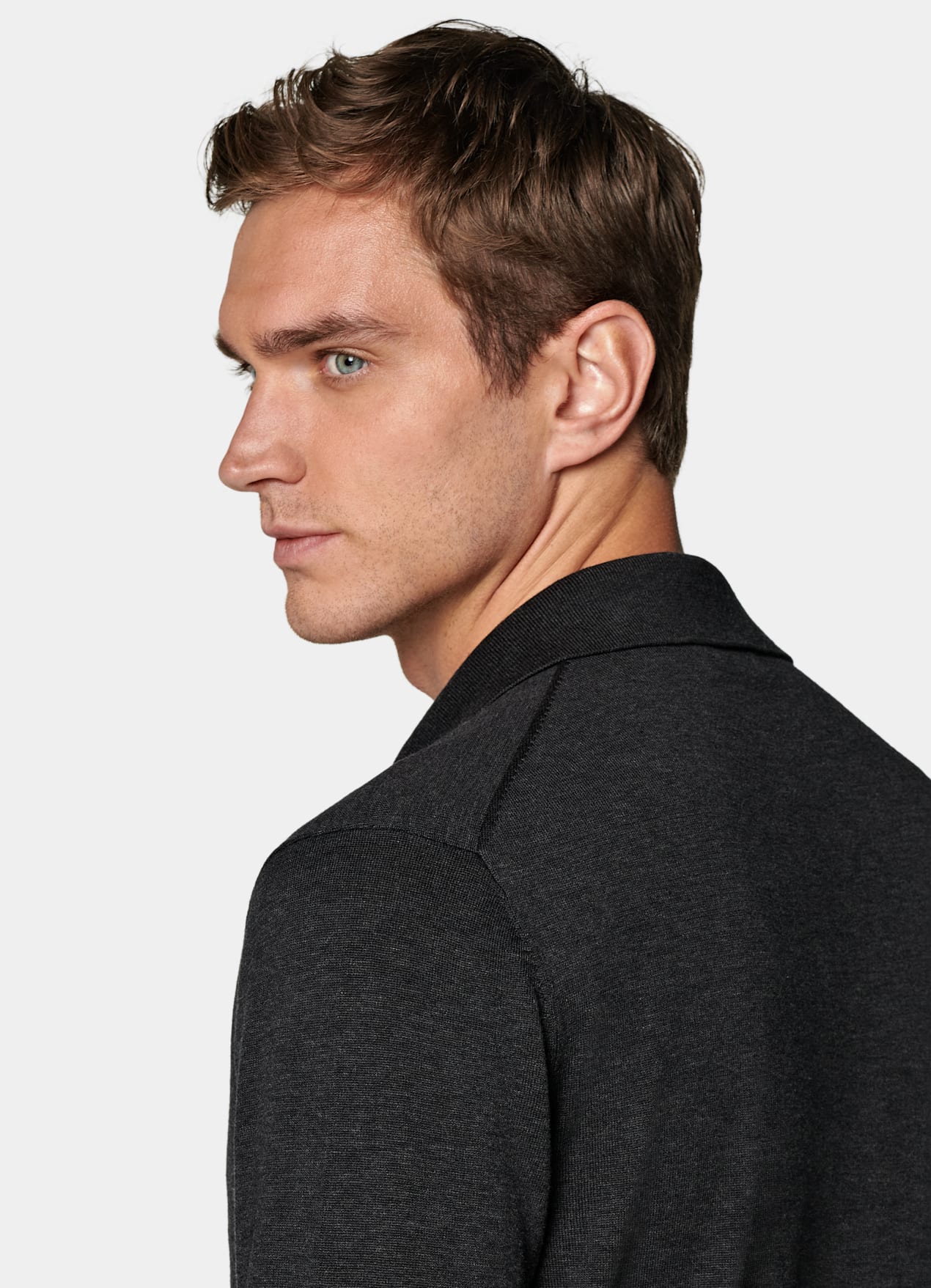 Cardigan col polo à manches longues gris foncé