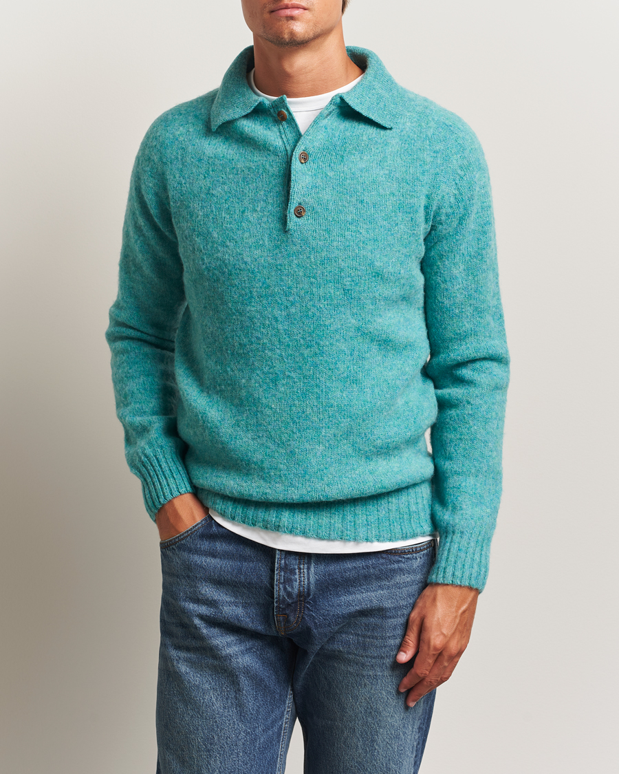 Harley Of Scotland Brushed Supersoft Lambswool Polo Hummingbird