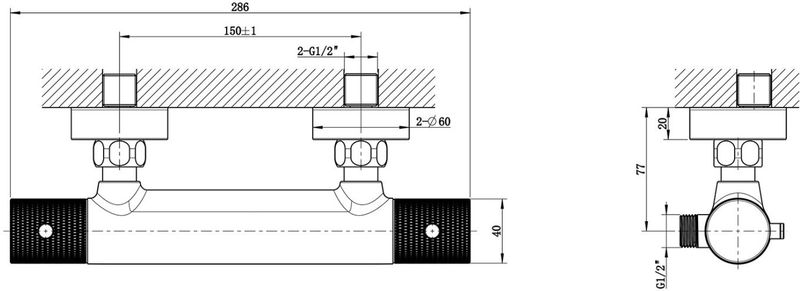Boss & Wessing - Douchemengkraan - Thermostatisch - Mat Zwart - BWS Ridged