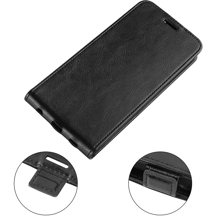 Samsung Galaxy S25 Leder Tasche Flip Cover Vertikal im Retro Look mit Kartenfach - Schwarz