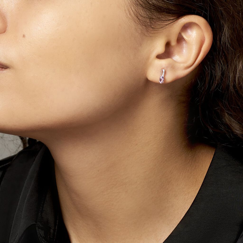 Boucles D'oreilles Pendantes Frannie Or Rose Amethyste Et Oxyde