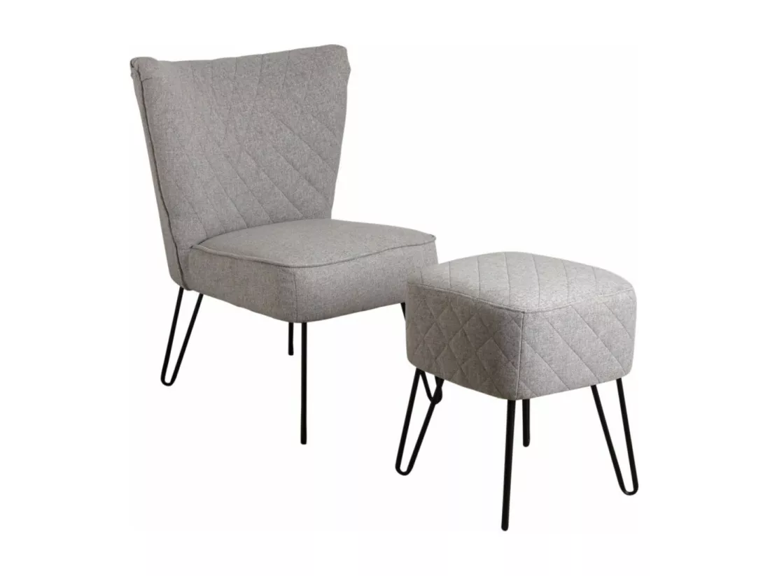 Tabouret en tissu gris Capiton