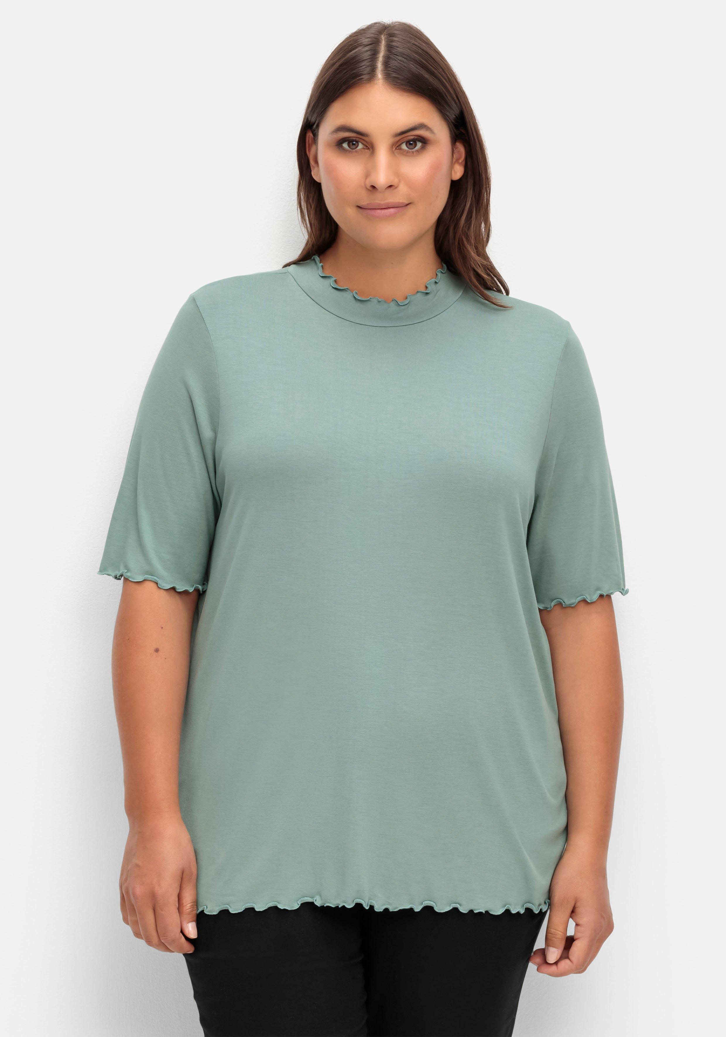 Shirt mit Stehkragen und Wellensaumkanten