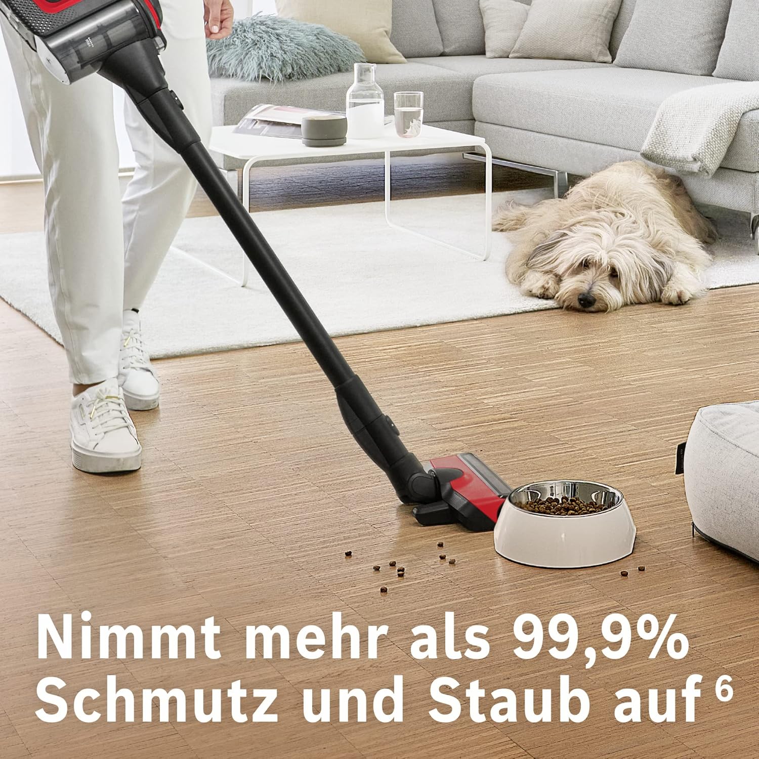 Bosch Akku-Staubsauger Unlimited Gen2 Serie 8 ProAnimal BCS8224PET, Tierhaar-Staubsauger, beutellos, bis 65 Min Laufzeit, mit Wechselakku, Schnellladegerät, Hygiene-Filter, Tierhaar-Bürstenrolle, rot