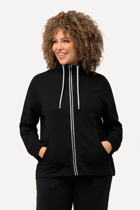 Sweatjacke, Stehkragen, Kängurutasche, hinten länger