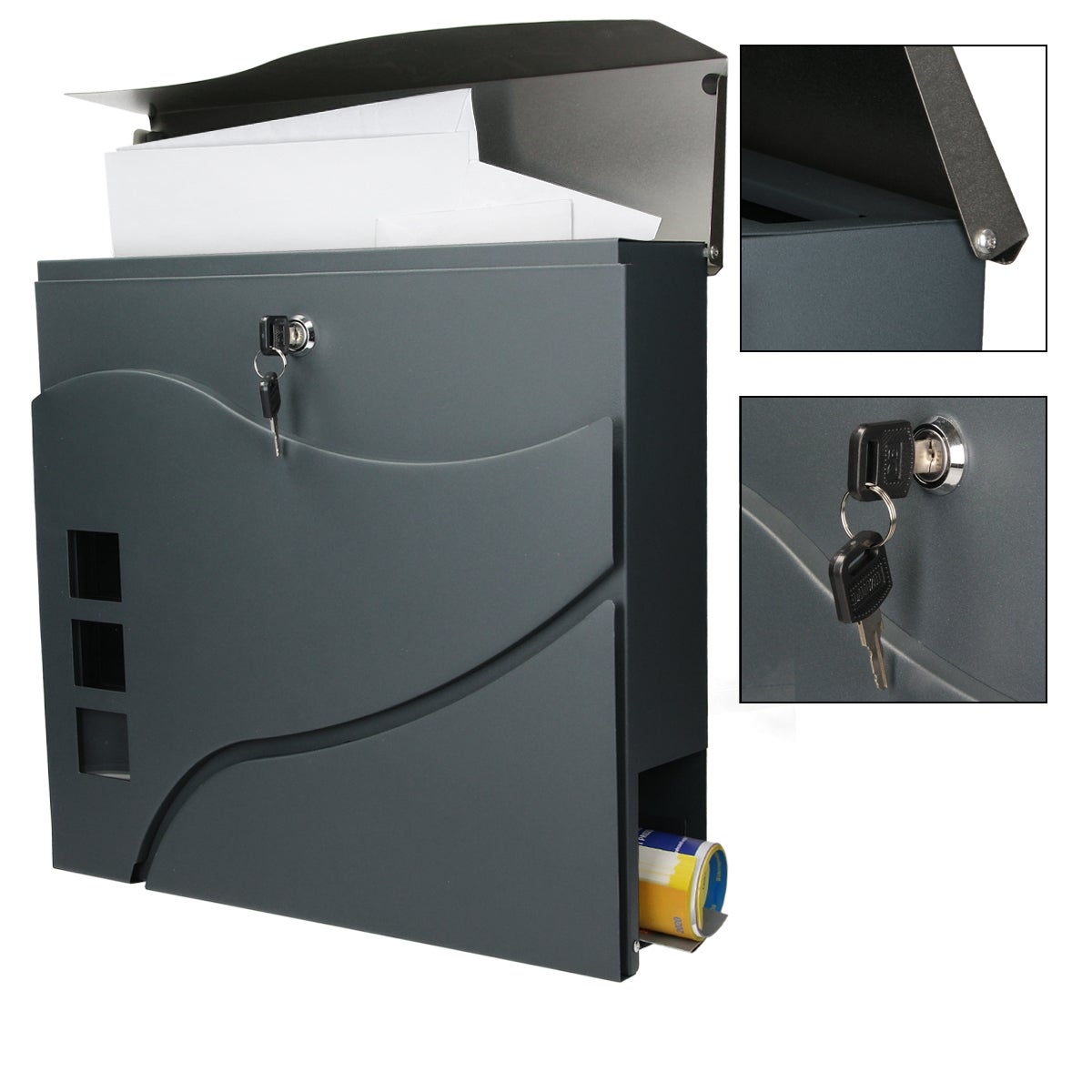 ECD Germany vrijstaande brievenbus met krantenvak, brievenbusstandaard, antraciet 170 cm, brievenbus antraciet/zilver 37x36,5 cm, gepoedercoat/mat geborsteld roestvrij staal