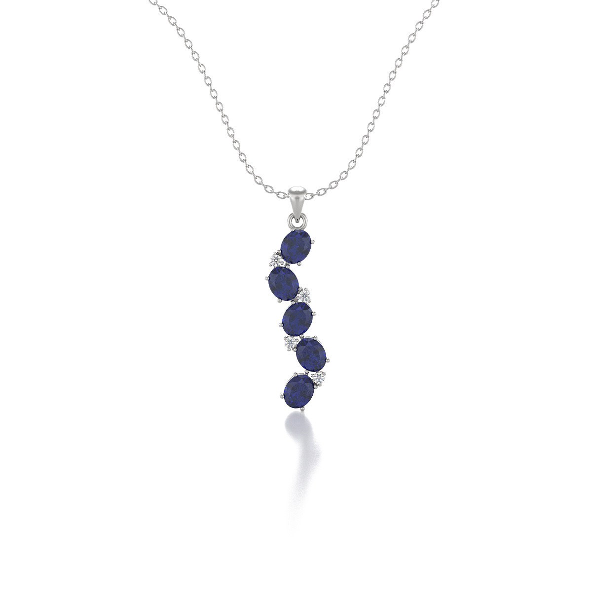 Collier Saphir & Diamant en Argent 925 | 1.78gr | Pendentif Chic - Aden