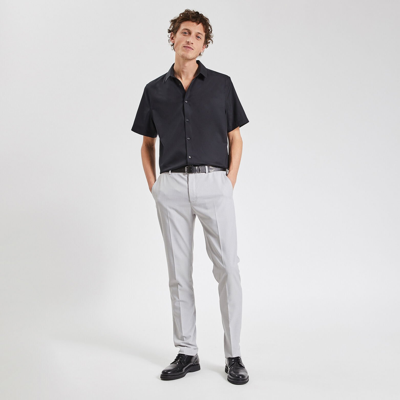 Chemisette regular sans repassage unie coton Noir