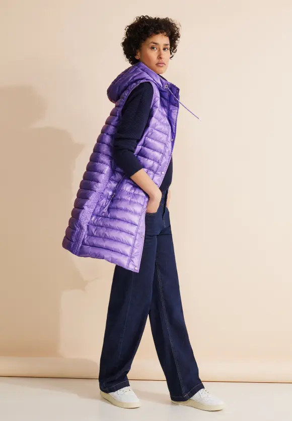 Long Kapuzen Steppweste - shiny lilac