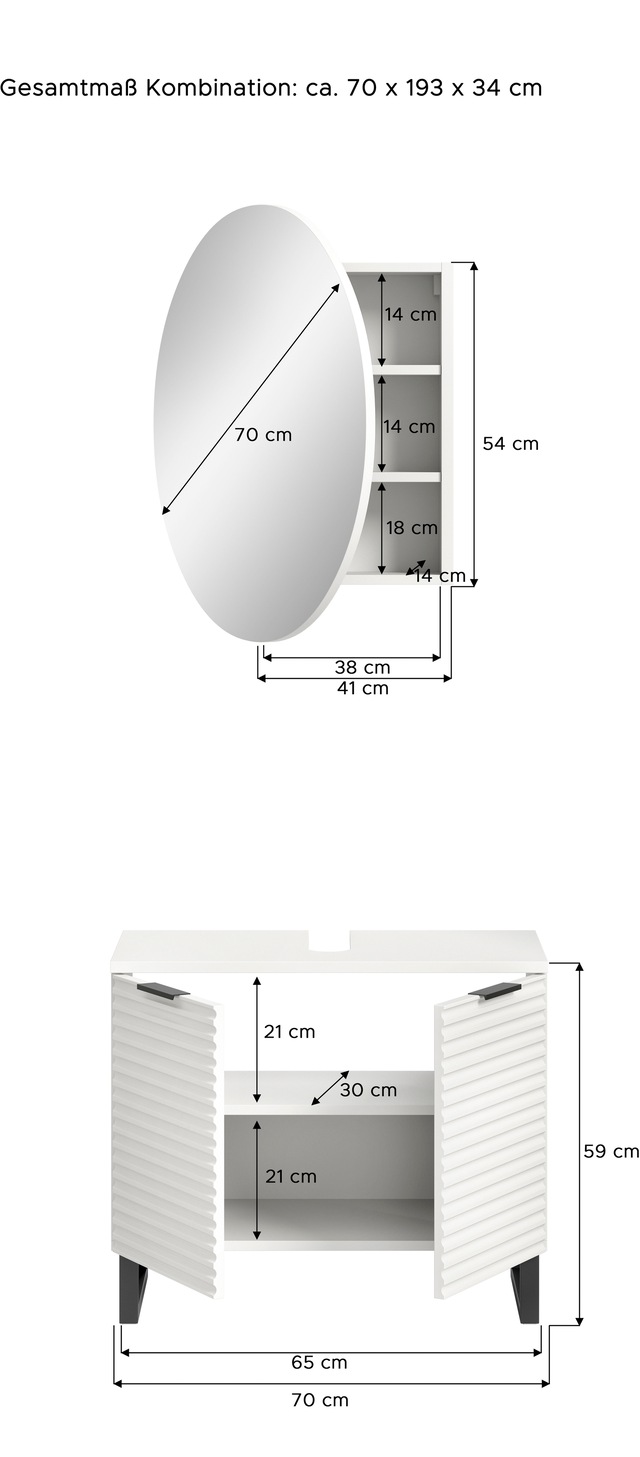 welltime Badmöbel-Set »Litica, Breite 70 cm, hochwertige Rillenfräsung, Metallkufen« 2 Stk. tlg.