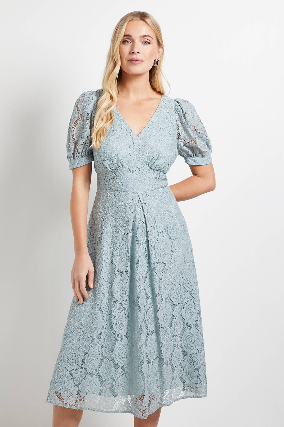 Wallis Robe Midi Tea Col V En Dentelle Petite