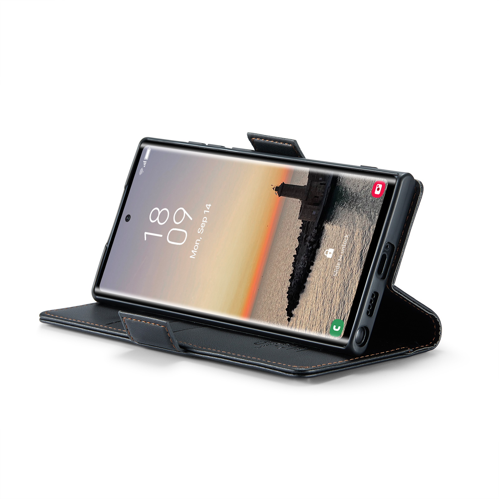 Samsung Galaxy S25 Ultra Leder Tasche Flip Wallet Etui mit Kartenfächern Litchi Look (RFID Schutz) - Schwarz