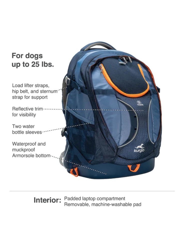 KURGO - Ryksæk G-Train K9 til hund, Navy
