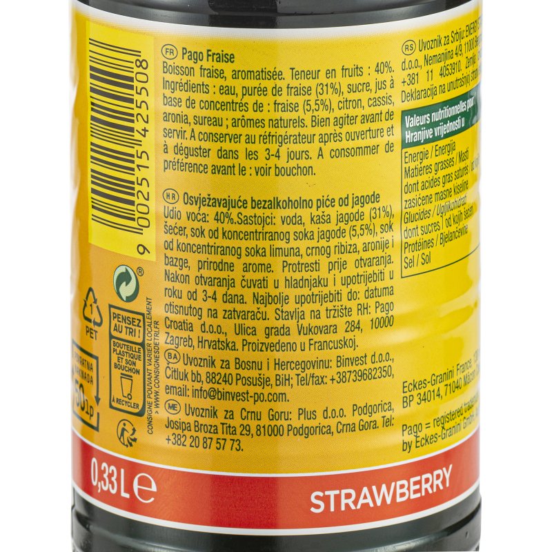 Jus de fraise Pago - 33 cl - 12 bouteilles