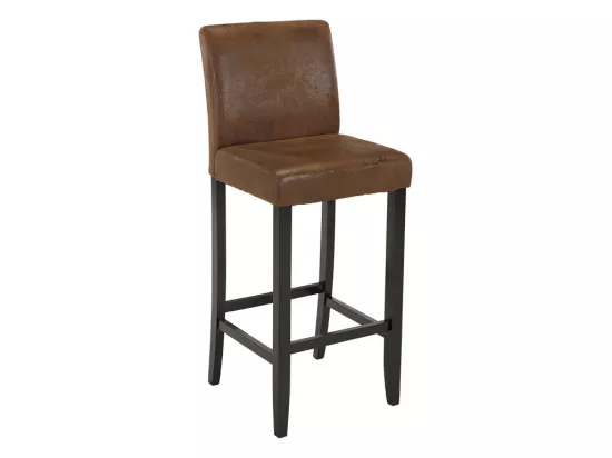 Lot de 2 tabourets de bar SANTOS - Microfibre aspect cuir vieilli - Pieds bois foncé