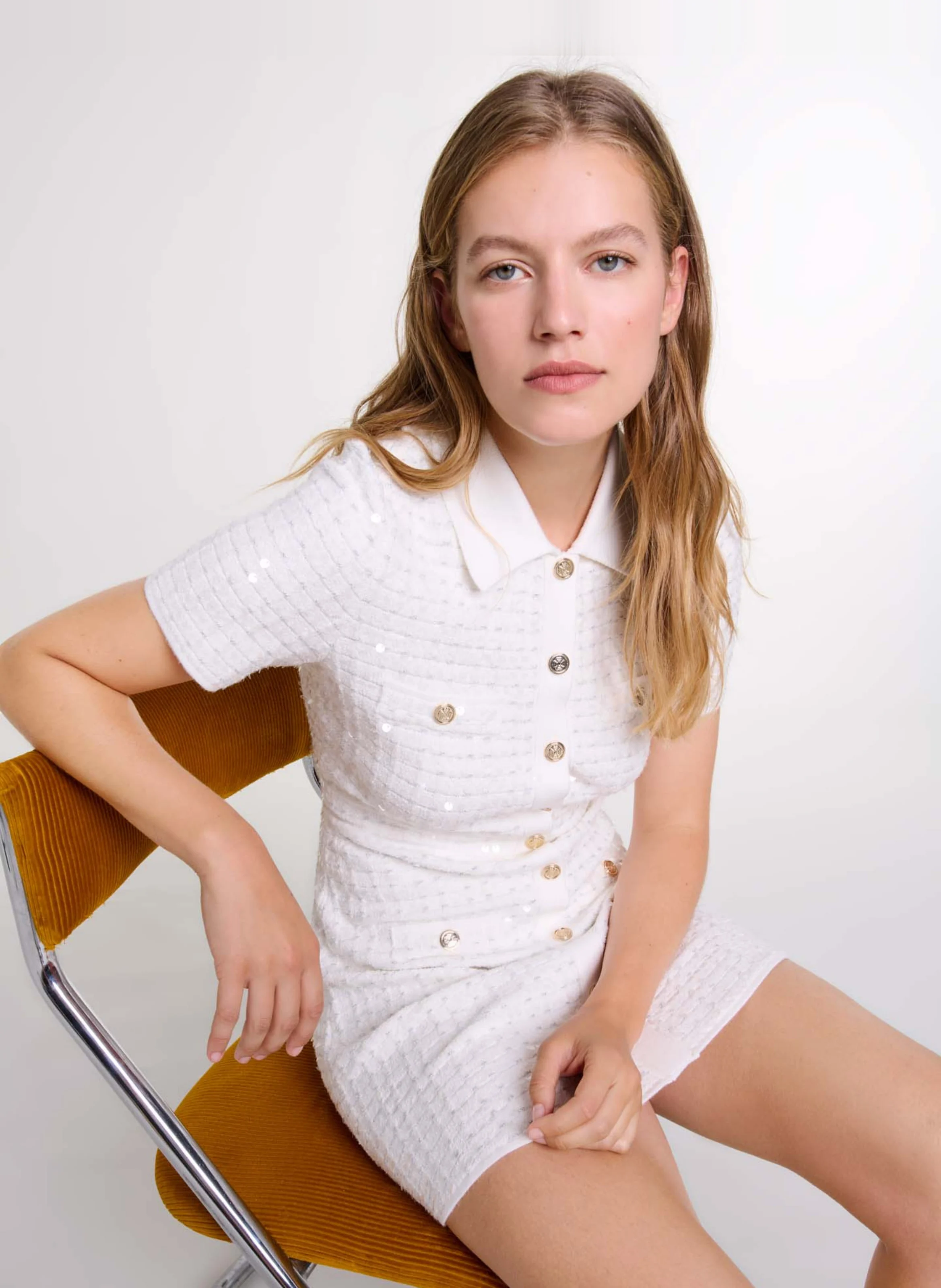 Robe courte en maille à sequins | Blanc