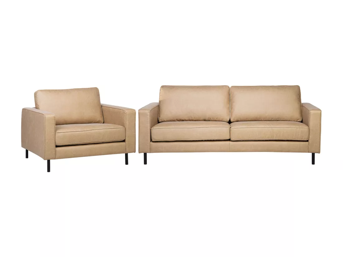 Ensemble canapé et fauteuil en cuir PU beige 4 places SAVALEN