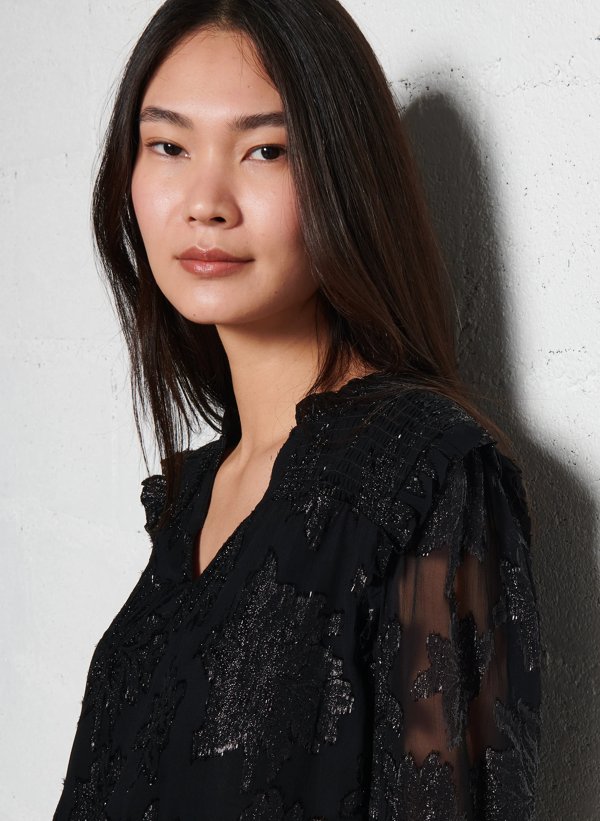 BENIE - Blouse droit en jacquard imprimé | Noir