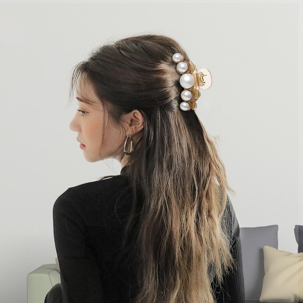 (10.5cm) Haarspange Klammer Perlen Krallen Clip Haarschmuck  - Weiss