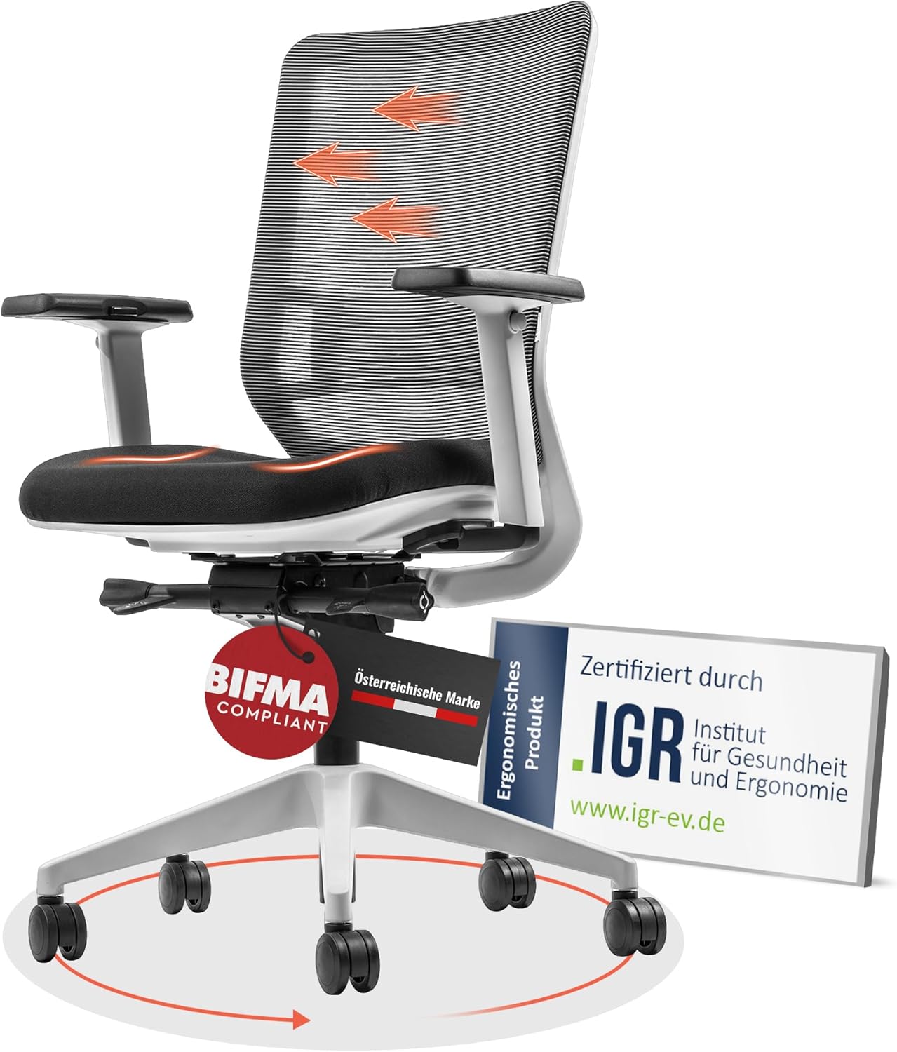 Yaasa Chair Classic Bürostuhl Ergonomisch Weiß – Verstellbarer Schreibtischstuhl mit Lordosenstütze & 3D-Armlehnen – Drehstuhl für gesundes Sitzen im Home Office & Büro – Zertifizierte Qualität, 130kg
