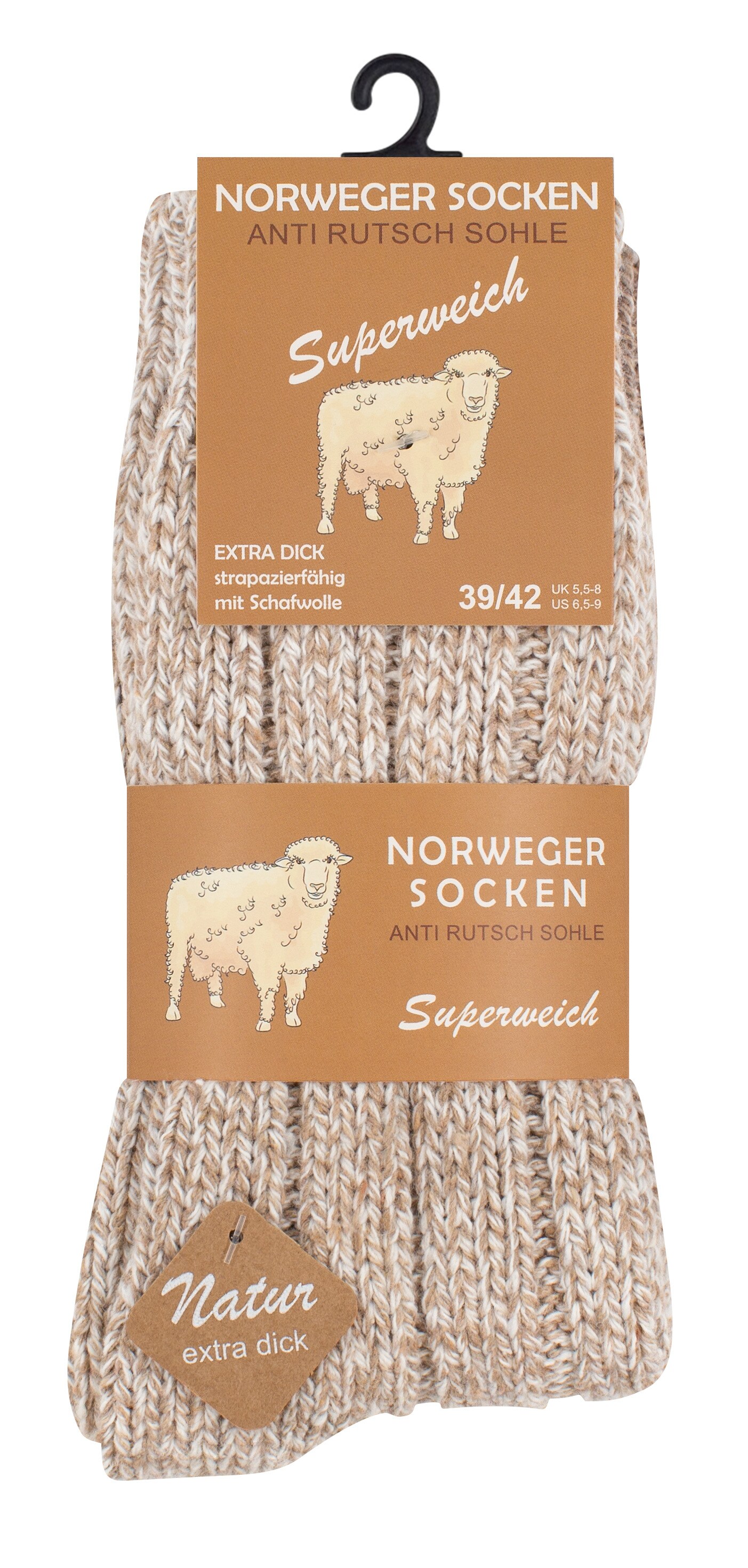 Cotton Prime® 2 Paar Norweger Woll-Strick-Socken