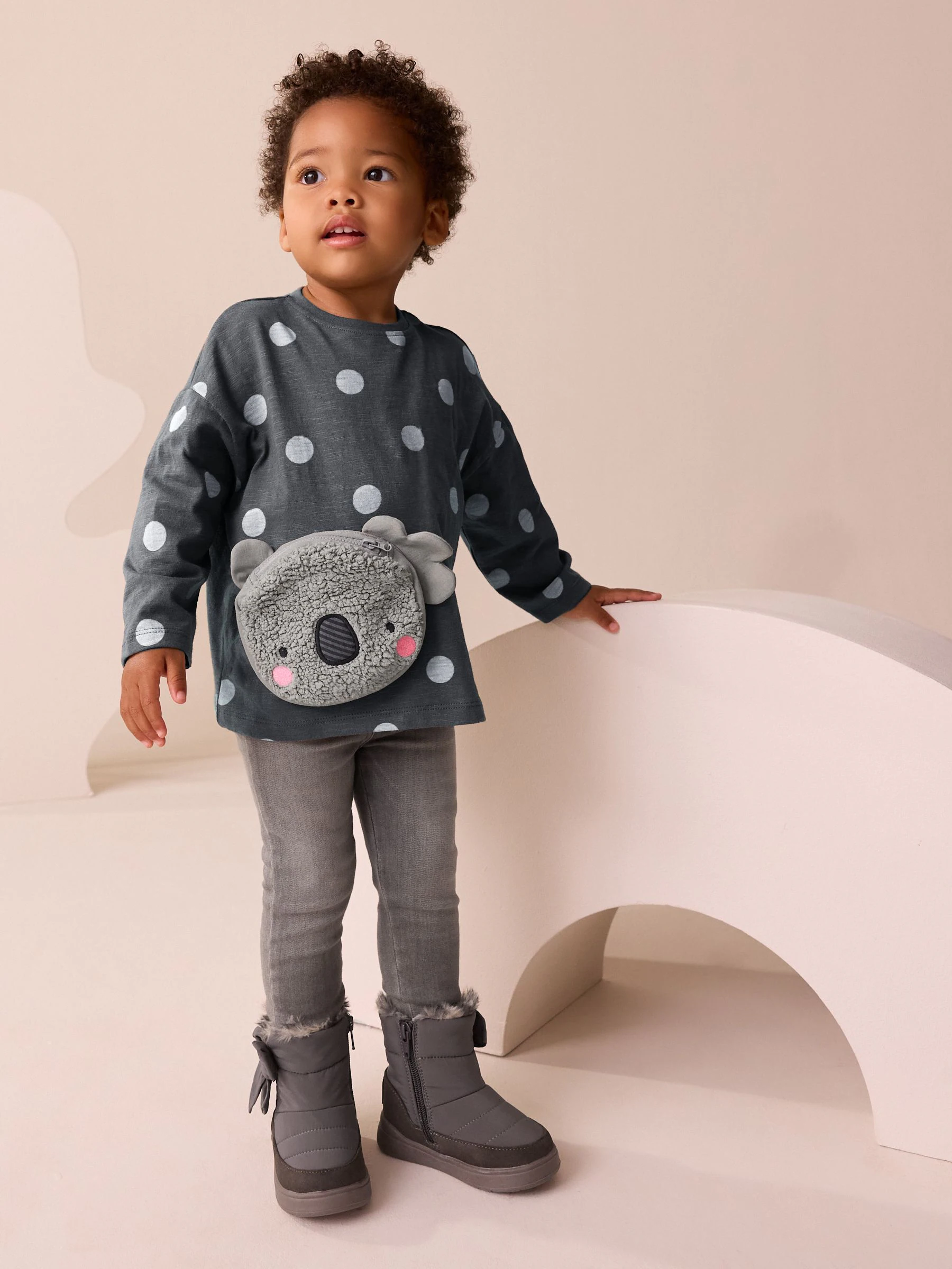 Antracietgrijze koala - T-shirt met lange mouwen en tas (9 mnd-7 jr)