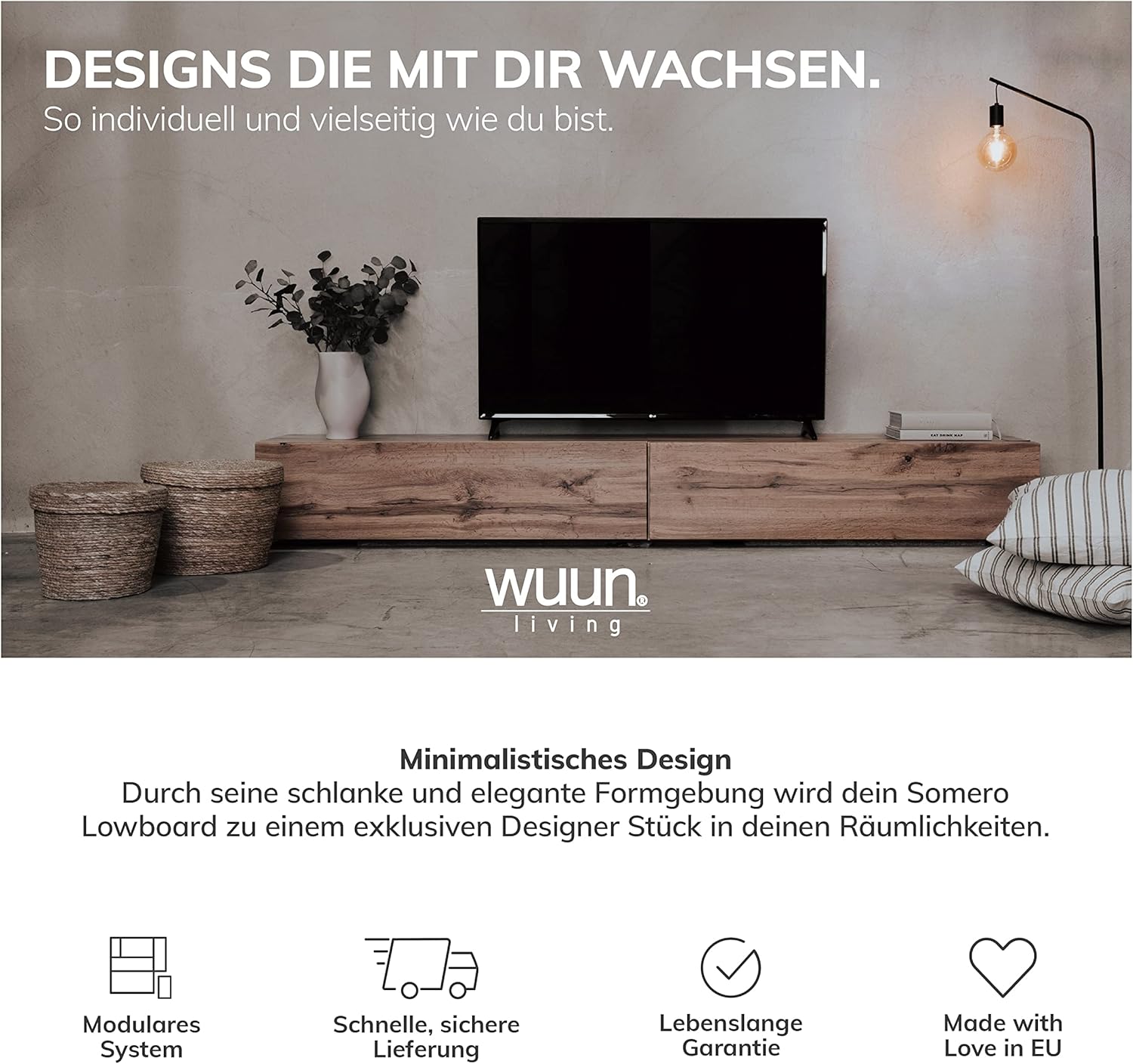 Wuun® TV-Lowboard Somero I 100cm bis 360cm I TV-Schrank & Hängeschrank für Wohnzimmer I Verschiedene Varianten