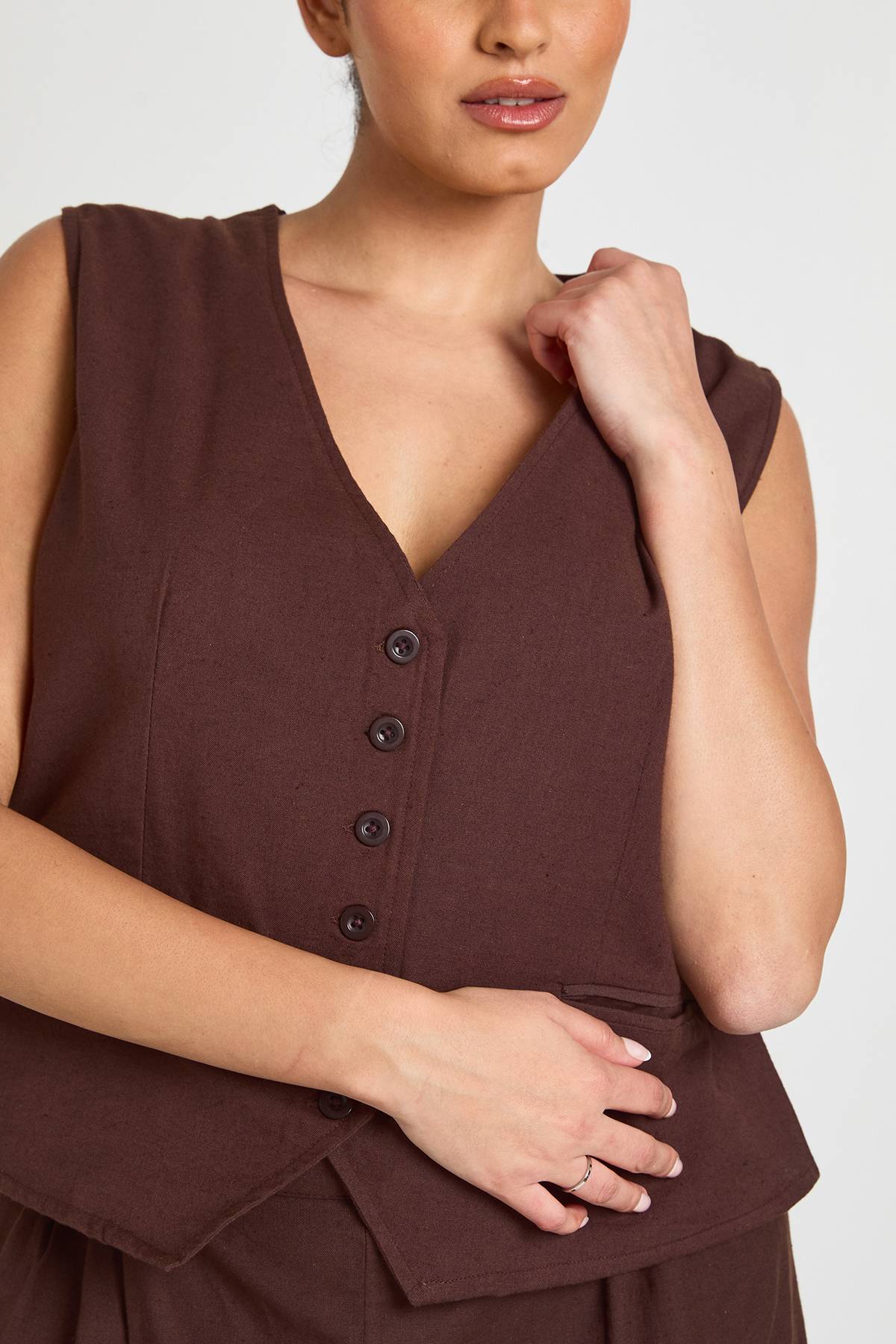 boohoo Gilet Grande Taille Aspect Lin