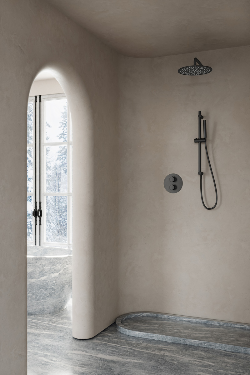 Saniclear Iron inbouw regendouche rond met 30cm hoofddouche, muurarm en glijstang verouderd ijzer - gunmetal