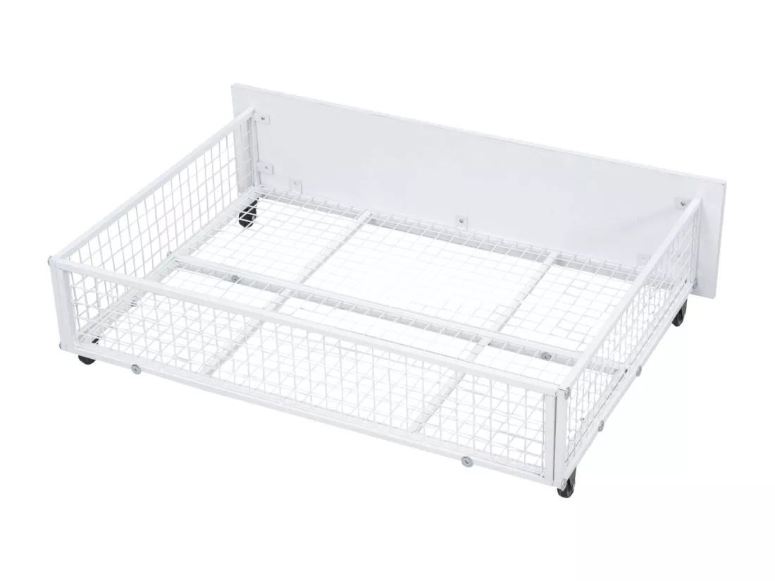 Lit superposé triple, cadre de lit métallique, 140x200cm et 2 lit 90x200cm, avec échelle et 2 tiroirs, sommier inclus, blanc