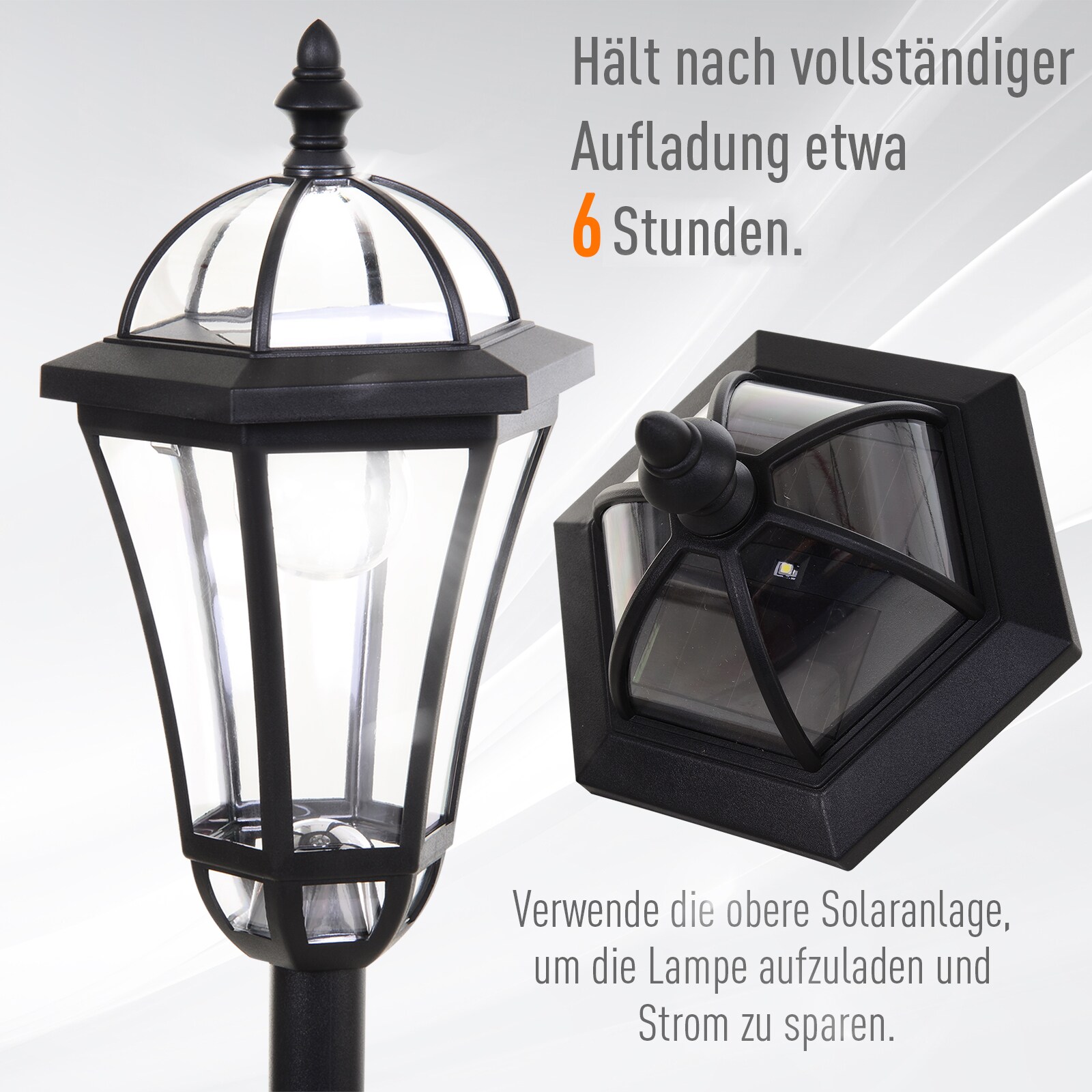 Outsunny Solar Gartenlaterne im 2er-Set schwarz 18,5 x 129 cm (ØxH)
