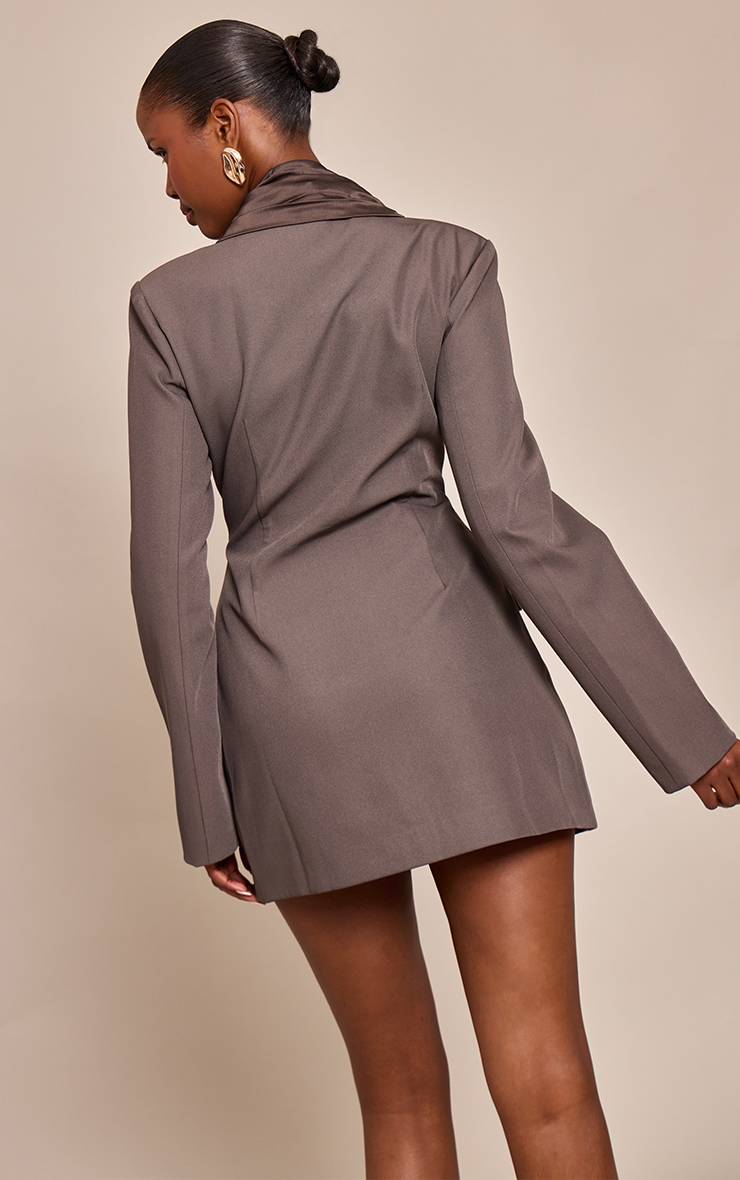 Gris Robe Blazer Tissée À Détail Plissé