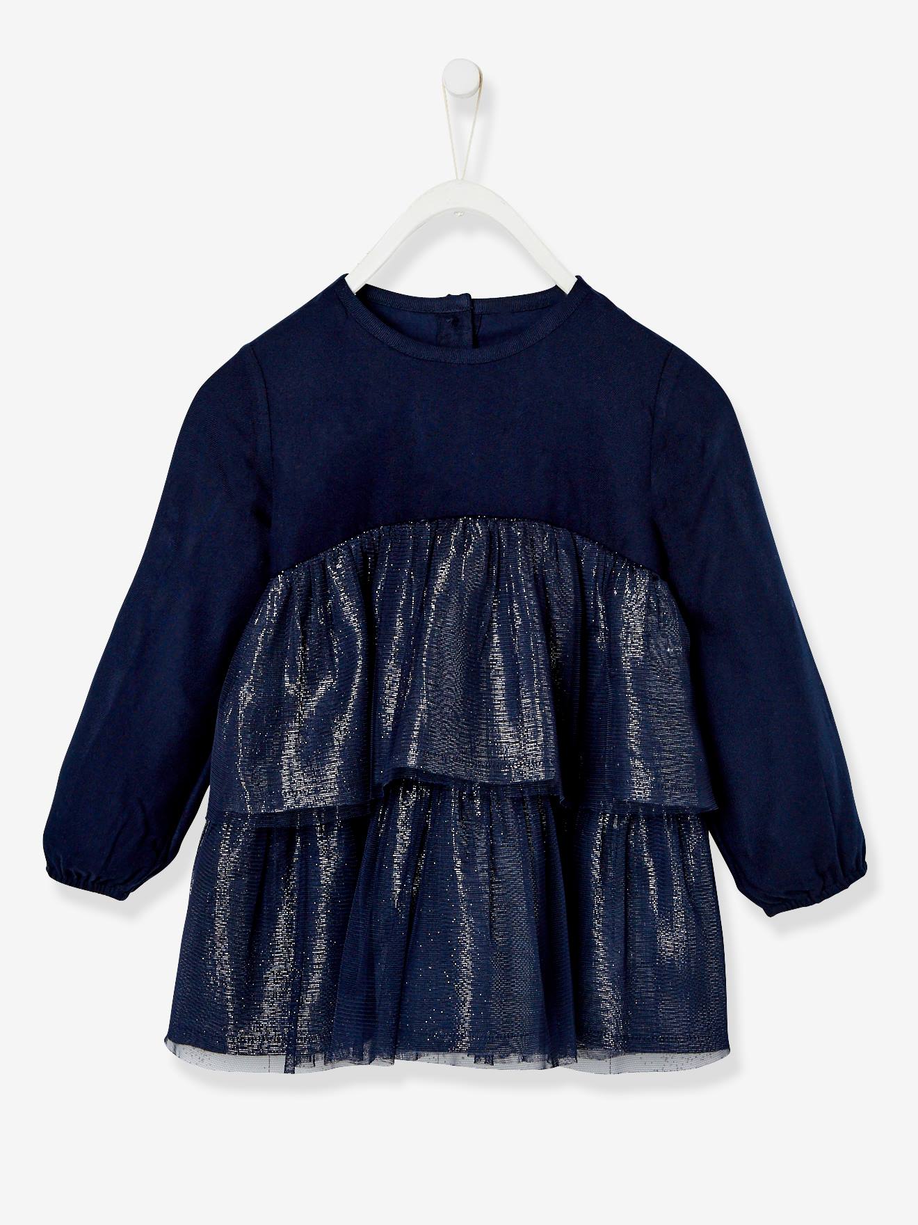 Vestido de festa azul escuro liso com brilho para bebê