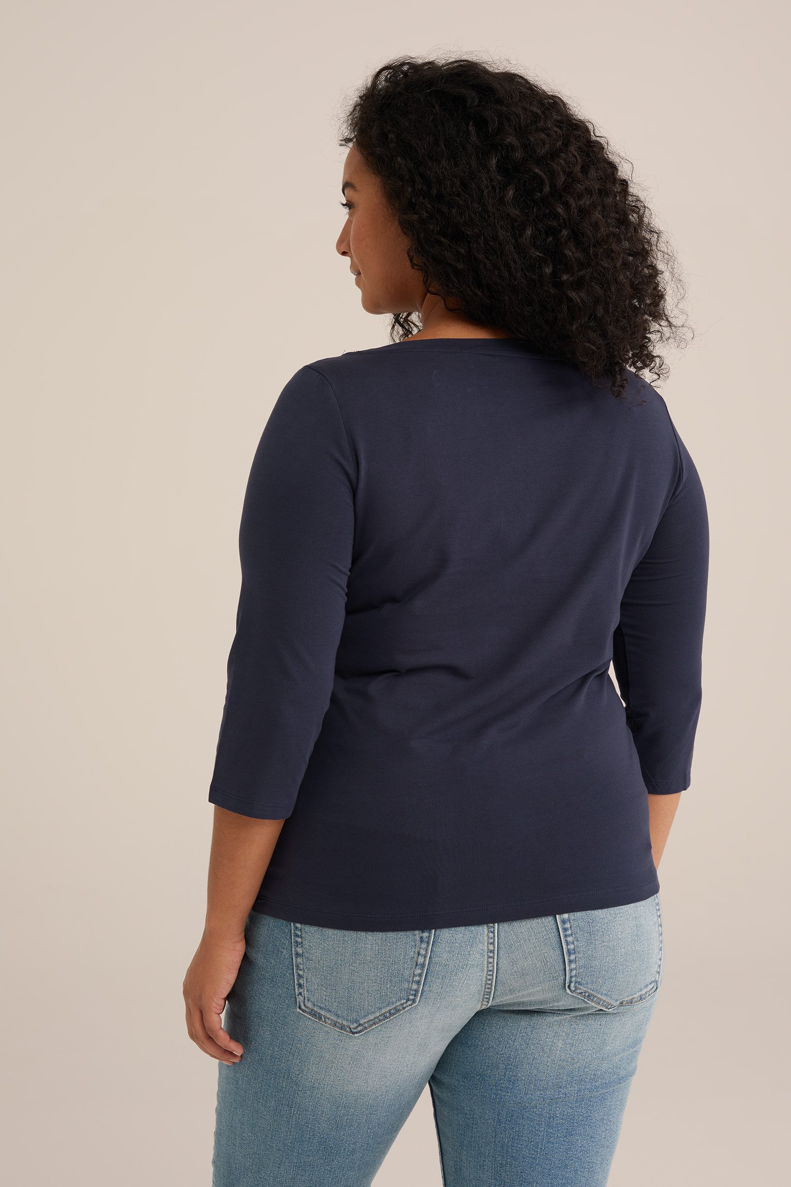 T-shirt met driekwart mouwen - Curve WE Fashion Donkerblauw