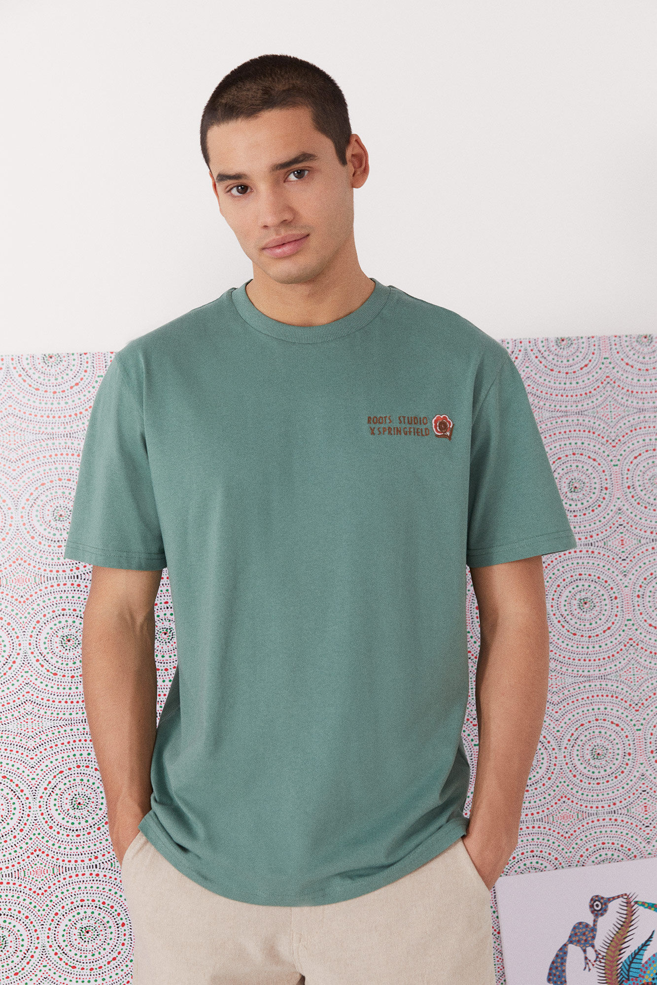 Camiseta floral Roots - verde