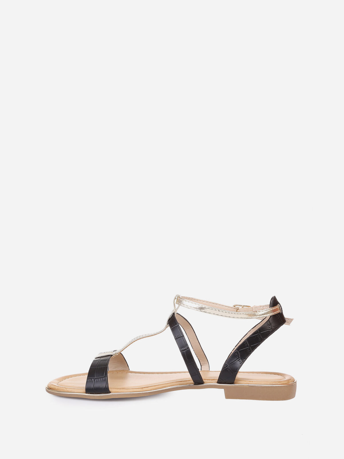 Nu-pieds à motif croco avec brides- Noir
