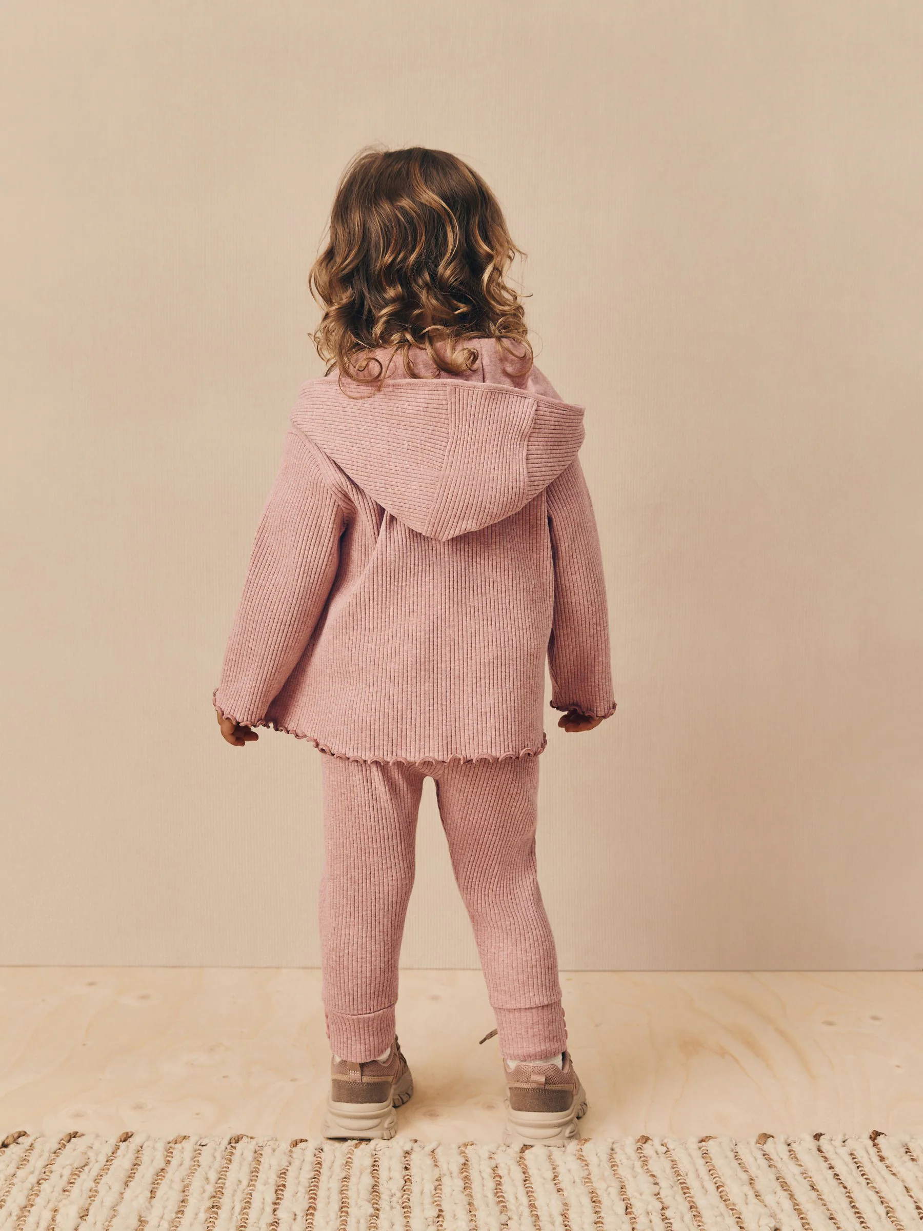 Lichtroze - Set met geribbelde cardigan met capuchon en legging (3mnd -7jr)