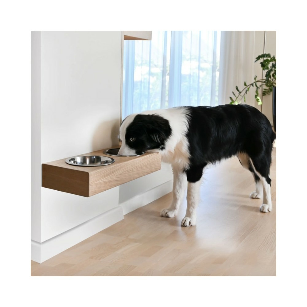 Dubuo - set de 2 gamelles pour chien surélevées, support mural en bois, taille m