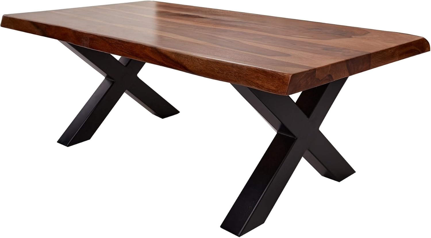 Riess Ambiente Massiver Baumkanten-Couchtisch Amazonas 110cm braun Sheesham Holz mit X-Gestell aus Metall Wohnzimmertisch Massivholz Baumstamm Tisch