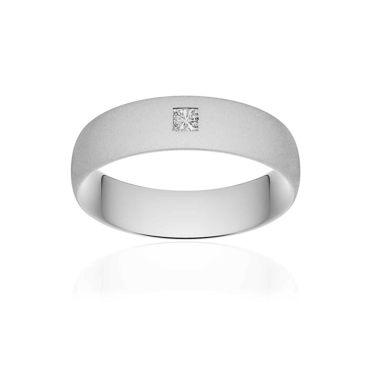 Alliance or 375 blanc sablé demi-jonc confort 6mm diamant princesse