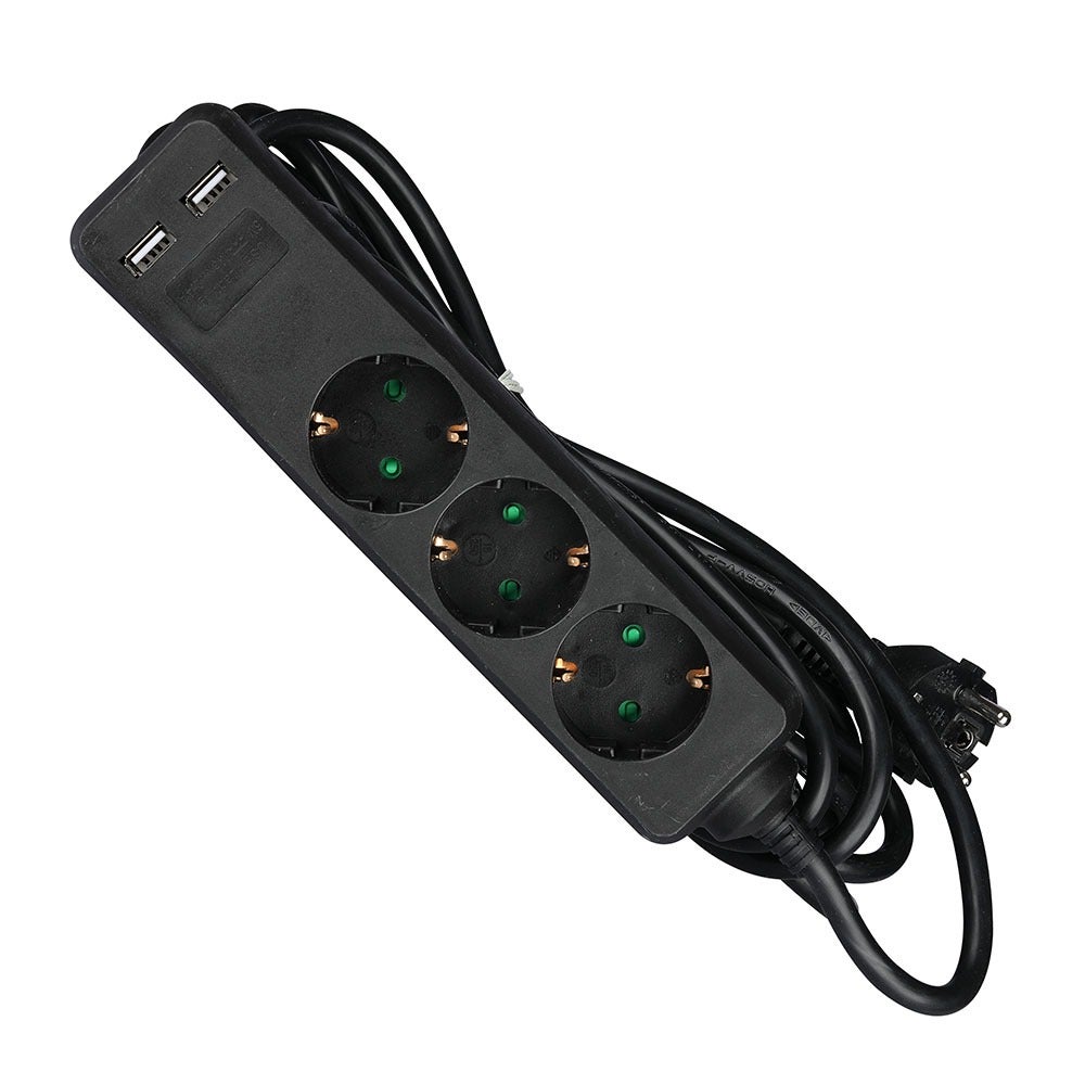 3-voudige stekkerdozen - USB - Zwart - IP20 - 5 m kabel